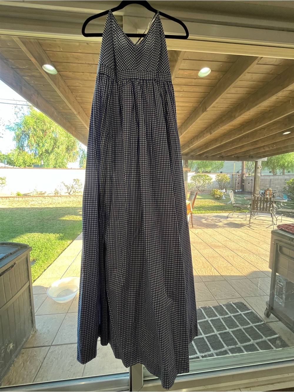 J. Crew Navy and White Gingham V-Neck Maxi Dress